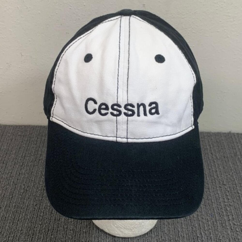 Cessna Baseball Hat Mens OSFM Black White Adjustable Strapback Cap
